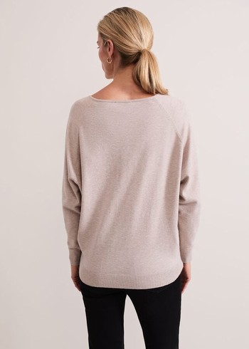 Phase Eight Senita Fine V-Neck Knitwear Beige USA | 0718254-SY